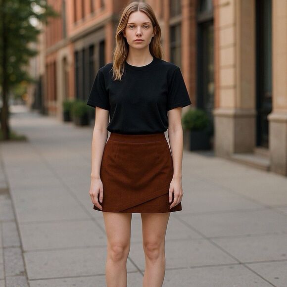 BB Dakota Dresses & Skirts - BB Dakota X Steve Madden Arizona Faux Suede Mini Skirt Size 12 Camel Shark Hem